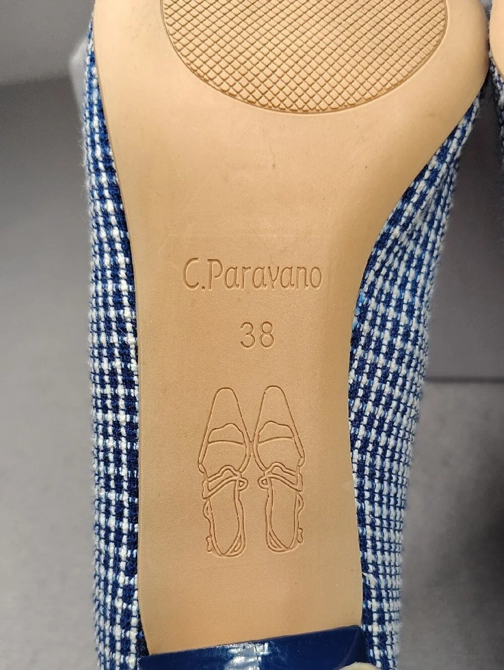 C.Paravano Pumps W/Blue and White Tweed - Size 38 - GORGEOUS